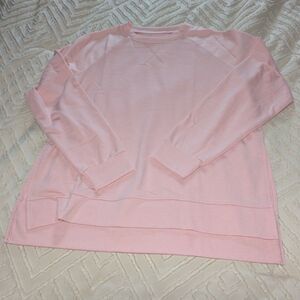 KISSMODA Women's Oversized Pink Pullover Sweatshirt Raglan Sleeve Side Slit S